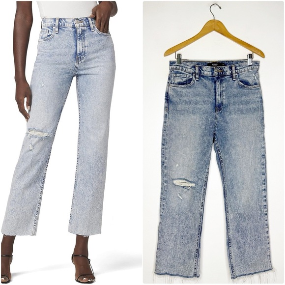 Hudson Remi Straight Leg Crop Light Blue Distressed Jeans Size 28 - Picture 1 of 8
